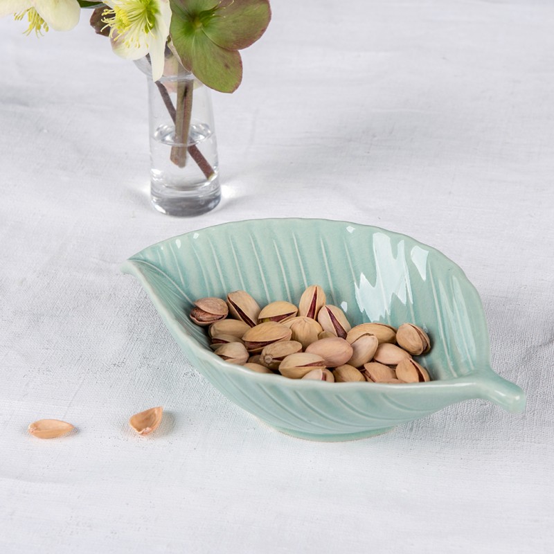 Aqua Leaf Ceramic Snack Bowl