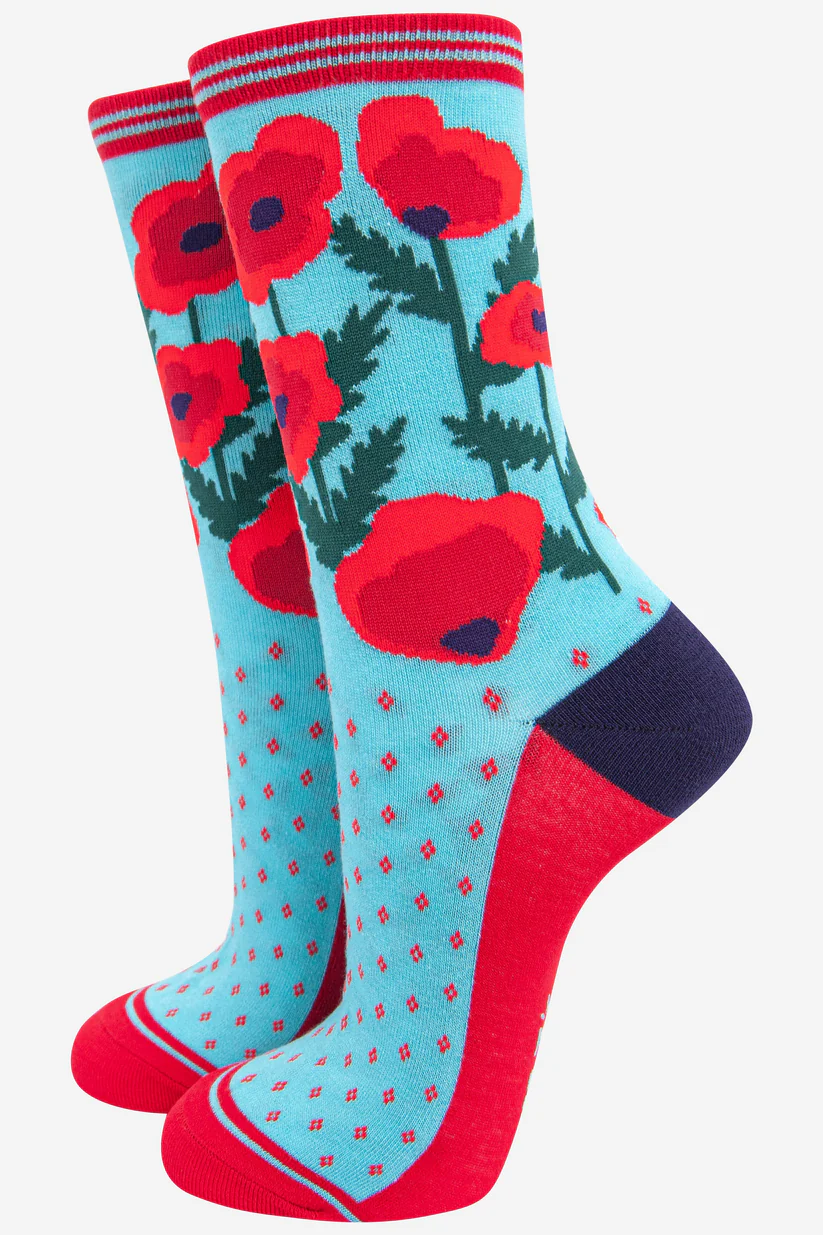  Women's Poppy Print Bamboo Socks
